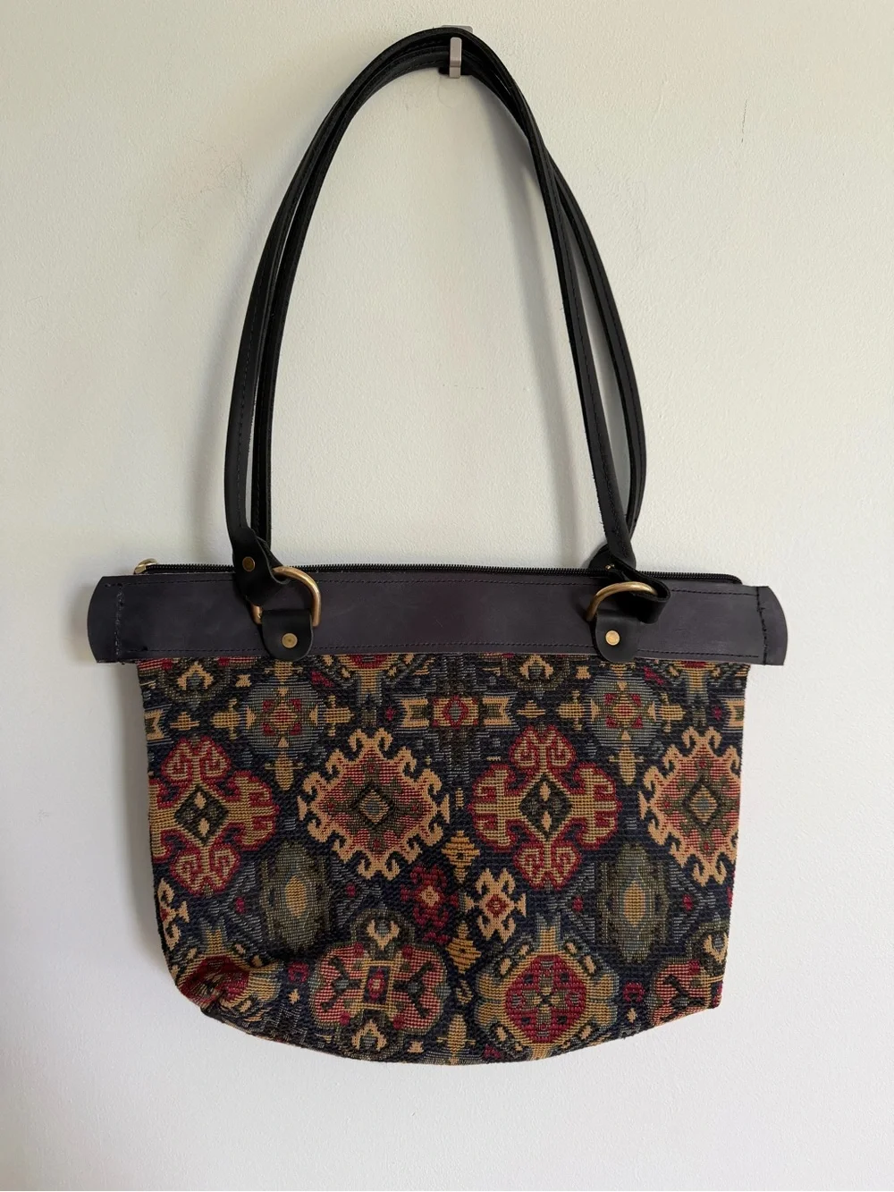 Down Home Leather Woven Pattern  Bag with Black Leather Trim